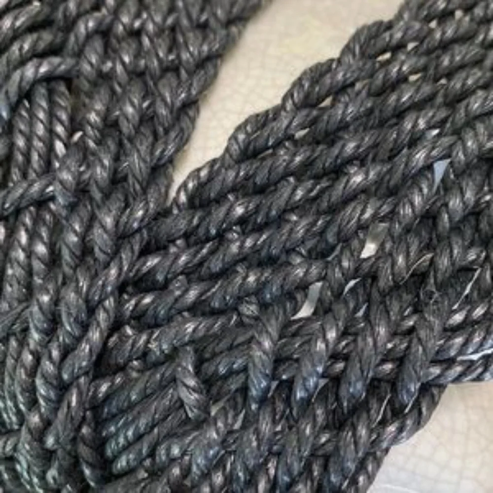 BLACK CROCHET WOVEN LEATHER JUTE BELT WIDE M/L